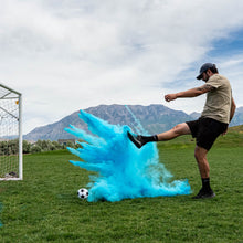 Load image into Gallery viewer, blue exploding soccer ball for gender reveal celebration