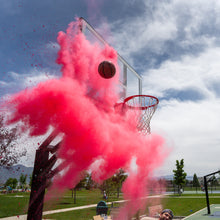 Load image into Gallery viewer, Poof! Pink powder cloud with gender reveal basketball