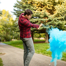 Load image into Gallery viewer, vibrant blue holi powder gender reveal sports tee up it's a boy colour powder non-toxic biodegradable