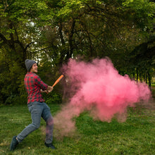 Load image into Gallery viewer, pink powder smoke cloud gender reveal sports poof! it's a girl, pink holi colour powder