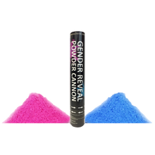 Load image into Gallery viewer, pink or blue gender reveal powder smoke cannon with discreet label