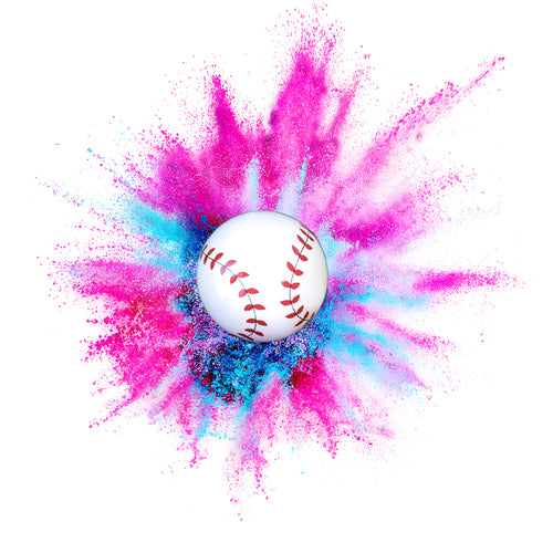  poof! of pink or blue gender reveal baseball with non-toxic powder 