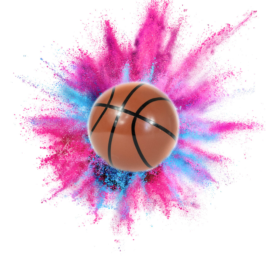 pink and blue powder filled gender reveal basketball kit