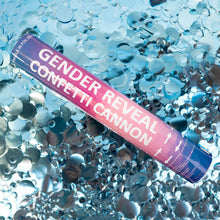 Load image into Gallery viewer, blue silver gender reveal confetti cannon biodegradable 
