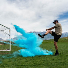 Load image into Gallery viewer, poof! blue powder cloud with gender reveal soccer ball
