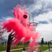 Load image into Gallery viewer, Poof! Pink powder cloud with gender reveal basketball
