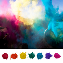 Load image into Gallery viewer, Holi Color Festival Chalk Party. Colored powder available in multiple sizes in red, orange, yellow, green, blue, purple pink 
