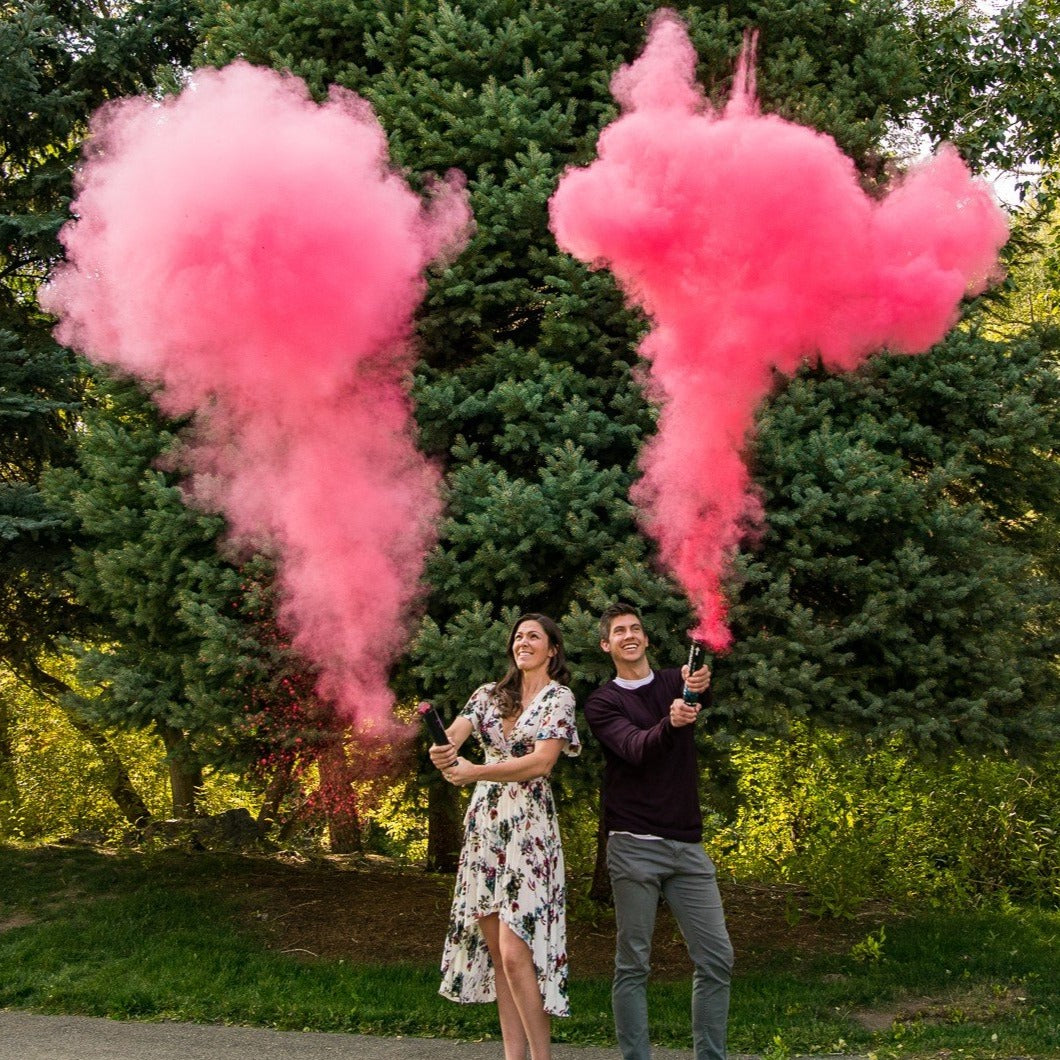 pink powder smoke gender reveal cannon