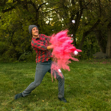 Load image into Gallery viewer, pink gender reveal baseball homerun poof! it&#39;s a girl! pink holi color powder biodegradable
