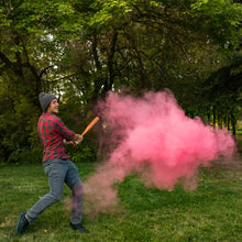 Load image into Gallery viewer, pink powder smoke cloud gender reveal sports poof! it&#39;s a girl, pink holi colour powder 
