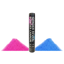 Load image into Gallery viewer, pink or blue gender reveal powder smoke cannon with discreet label
