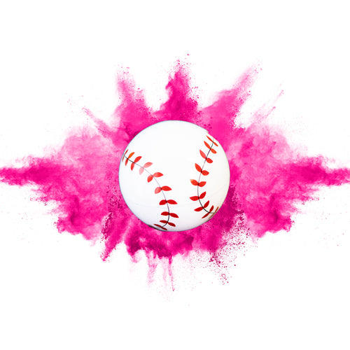 pink powder gender reveal sports baseball tee up it's a girl 