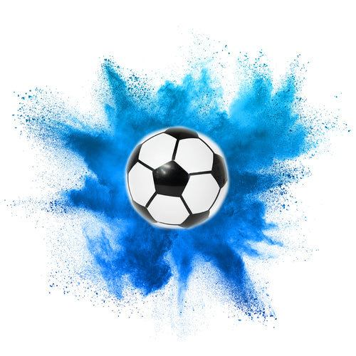 blue powder soccer ball for gender reveal surprise party