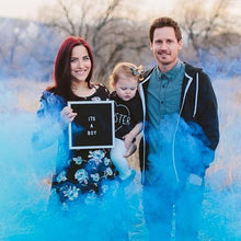 Load image into Gallery viewer, blue gender reveal smoke stick, discreet label
