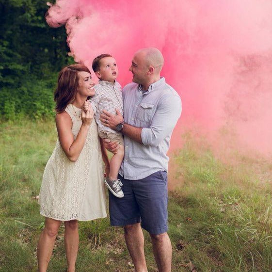 pink gender reveal smoke stick, discreet label 