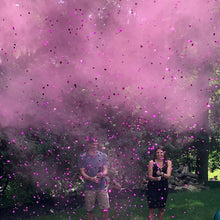Load image into Gallery viewer, pink gender reveal party cannon powder confetti both 
